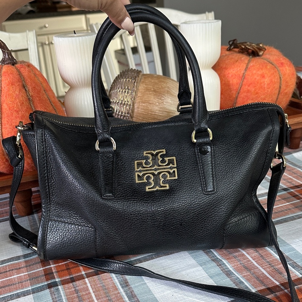 Tory Burch Black Satchel with Gold Accents